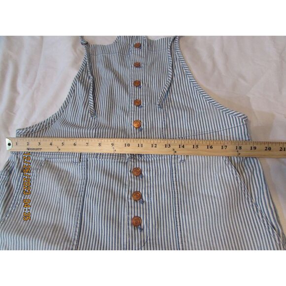 ANTHROPOLOGIE PILCRO SHORTALLS SIZE 32 STRIPED RAILROAD SHORTS BLUE WHITE bibs - Picture 9 of 13